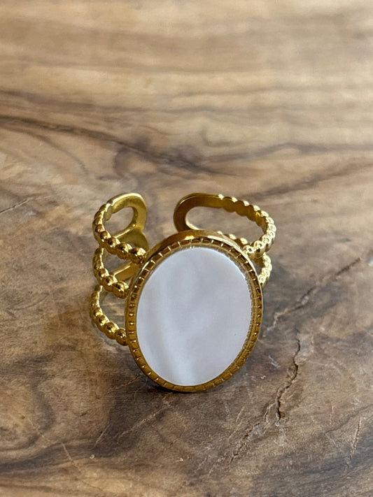 Bague Inoxydable Plaquée Or Nacré