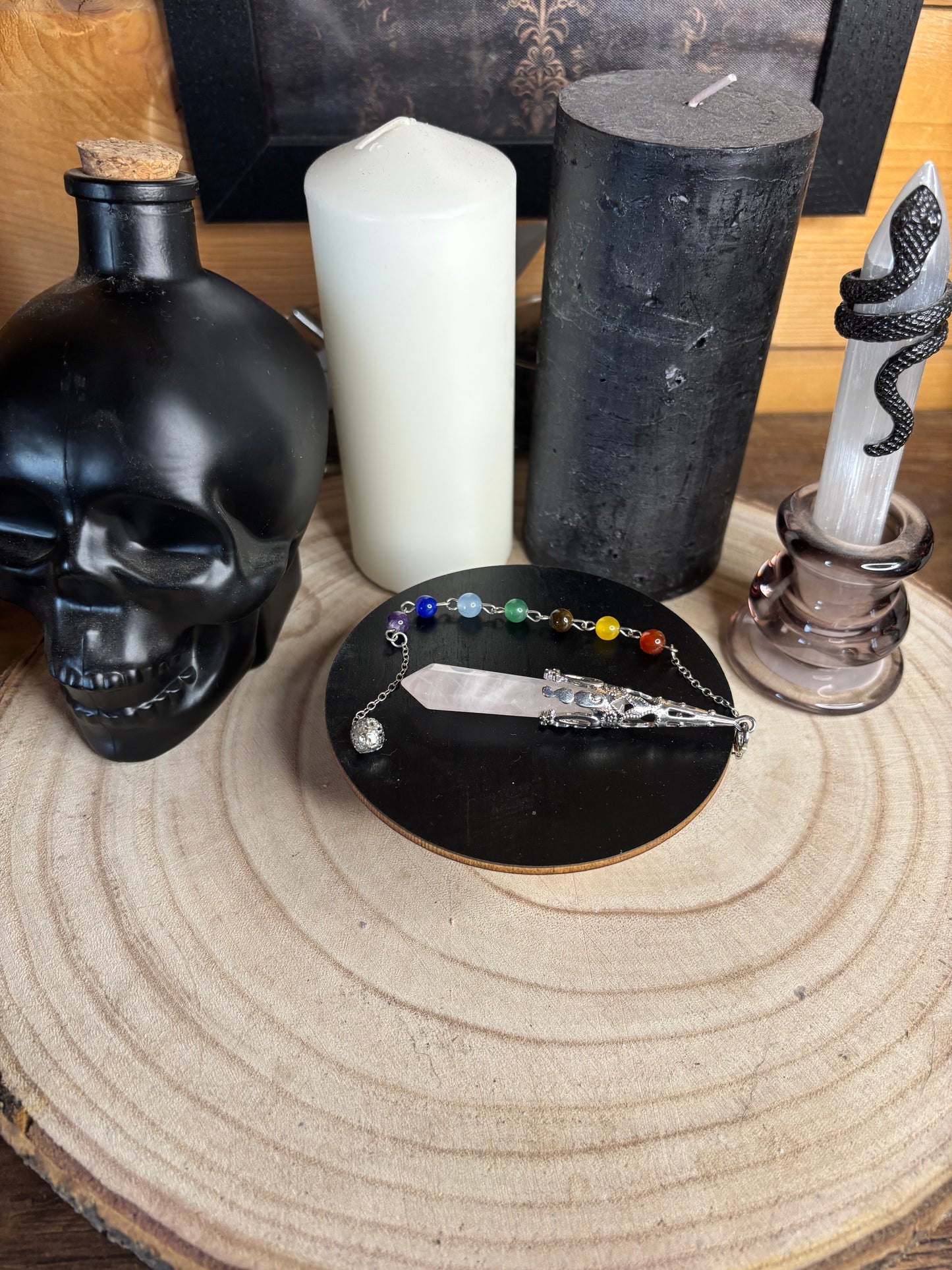 Pendule Pointe 7 Chakras Quartz Rose